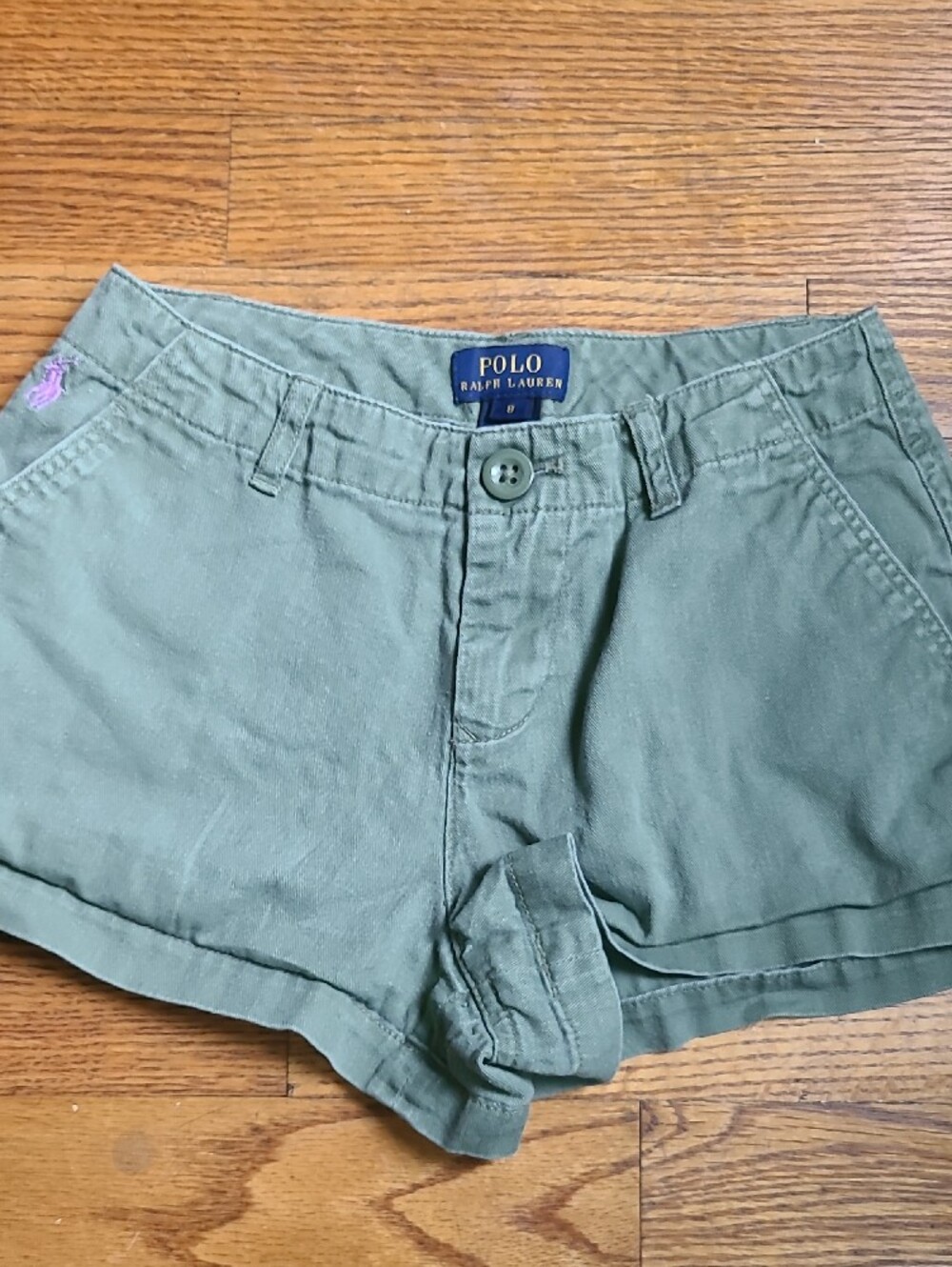 Polo Ralph Lauren Girls Olive Green Cotton Twill Cuffed Chino Shorts